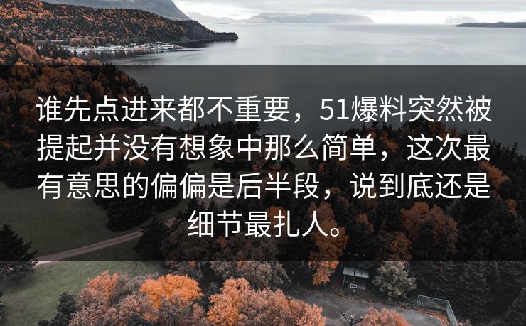 谁先点进来都不重要，51爆料突然被提起并没有想象中那么简单，这次最有意思的偏偏是后半段，说到底还是细节最扎人。  第1张