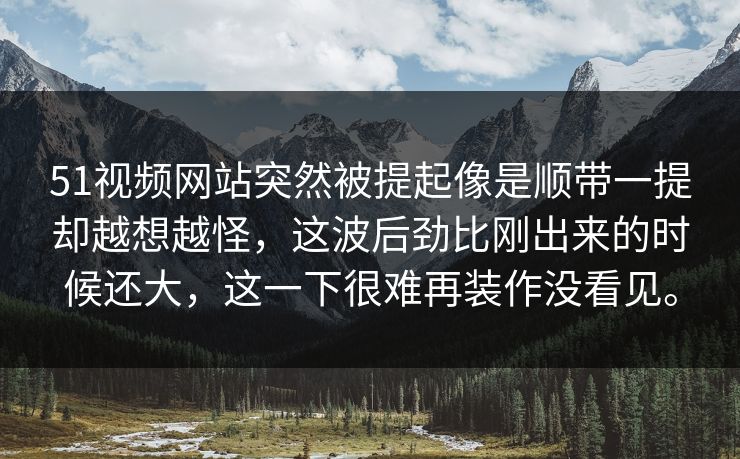 51视频网站突然被提起像是顺带一提却越想越怪，这波后劲比刚出来的时候还大，这一下很难再装作没看见。