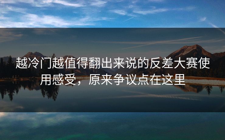越冷门越值得翻出来说的反差大赛使用感受，原来争议点在这里